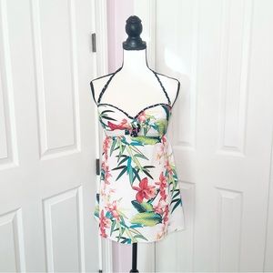 tommy hilfiger palm floral polka dot halter white 1 piece swim bathing suit sz 8
